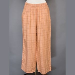 Flax linen pants M NWT orange plaid elastic waist